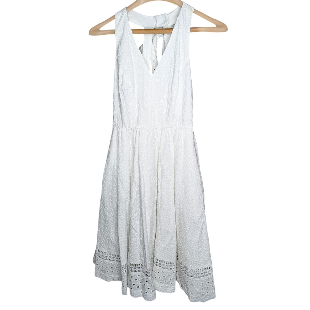 Eliza J White Eyelet Bow Back Fit & Flare Dress Cotton Sz 0 B318WR-685
